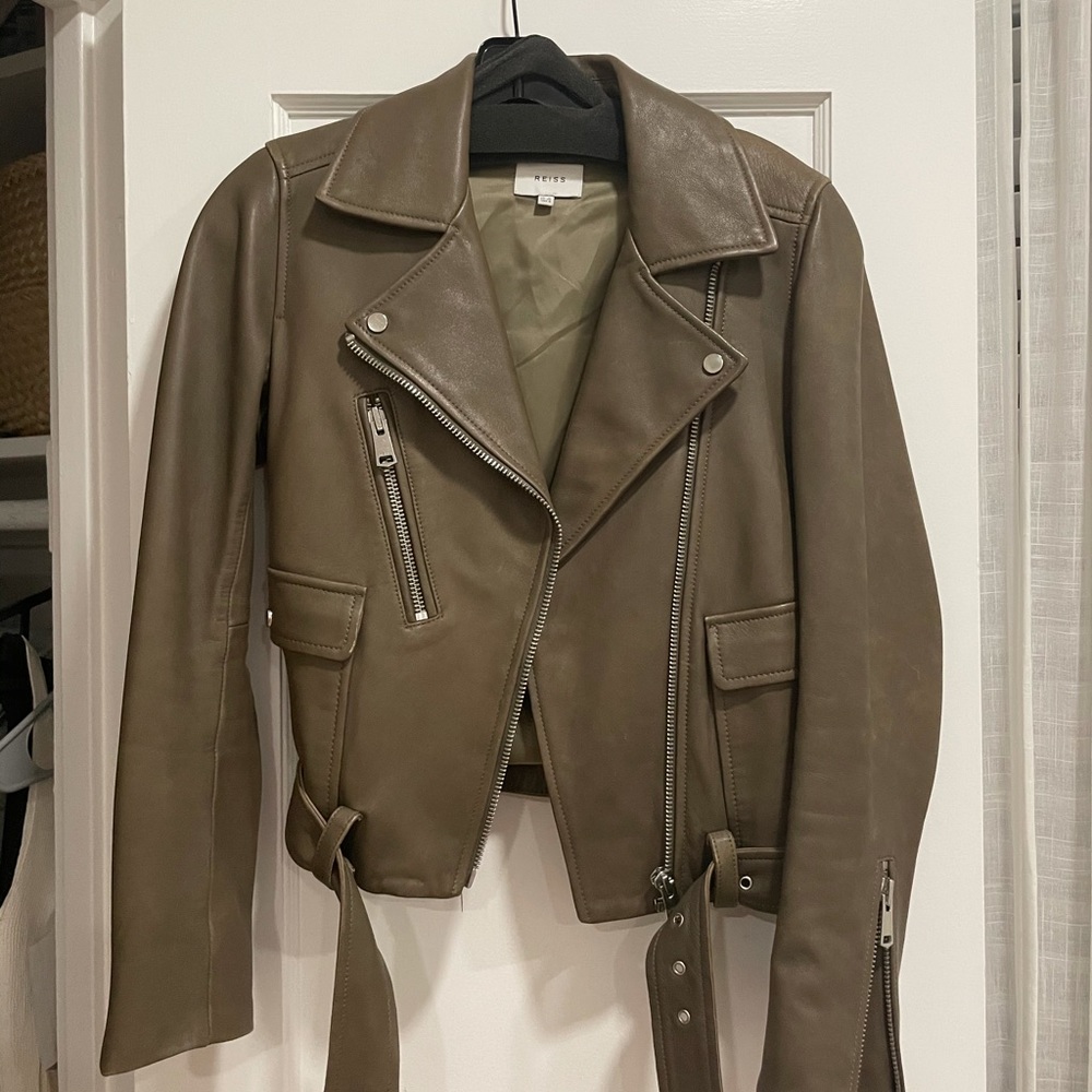 Reiss Taupe colored leather jacket